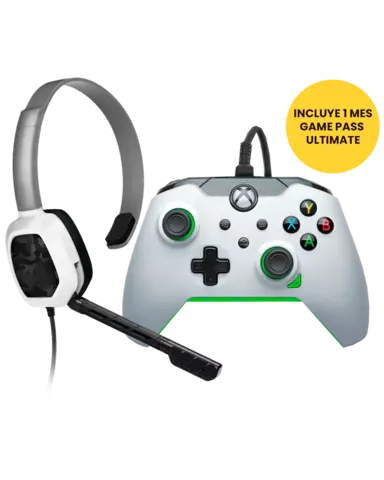 Mando Neon White Blanco/Verde Licenciado con Cable + Auriculares Gaming LVL1 Blanco Camo
