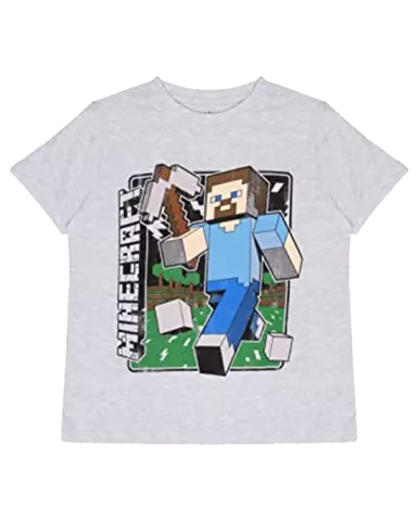 Camiseta Gris Vintage Steve Tee Minecraft Talla 9/10 Años